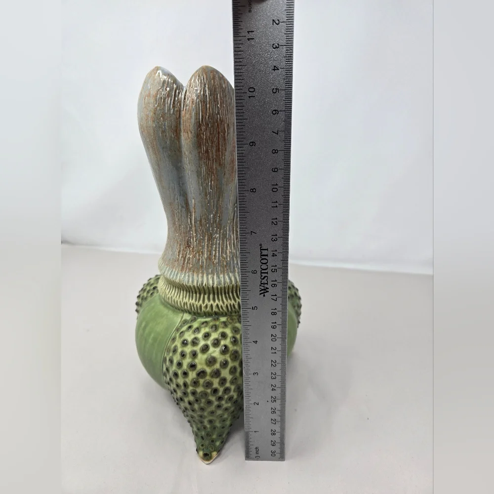 Unique One Of A Kind Ceramic Vase Tulip Shape Top 3D Polka Dots Of Green 3 Legs